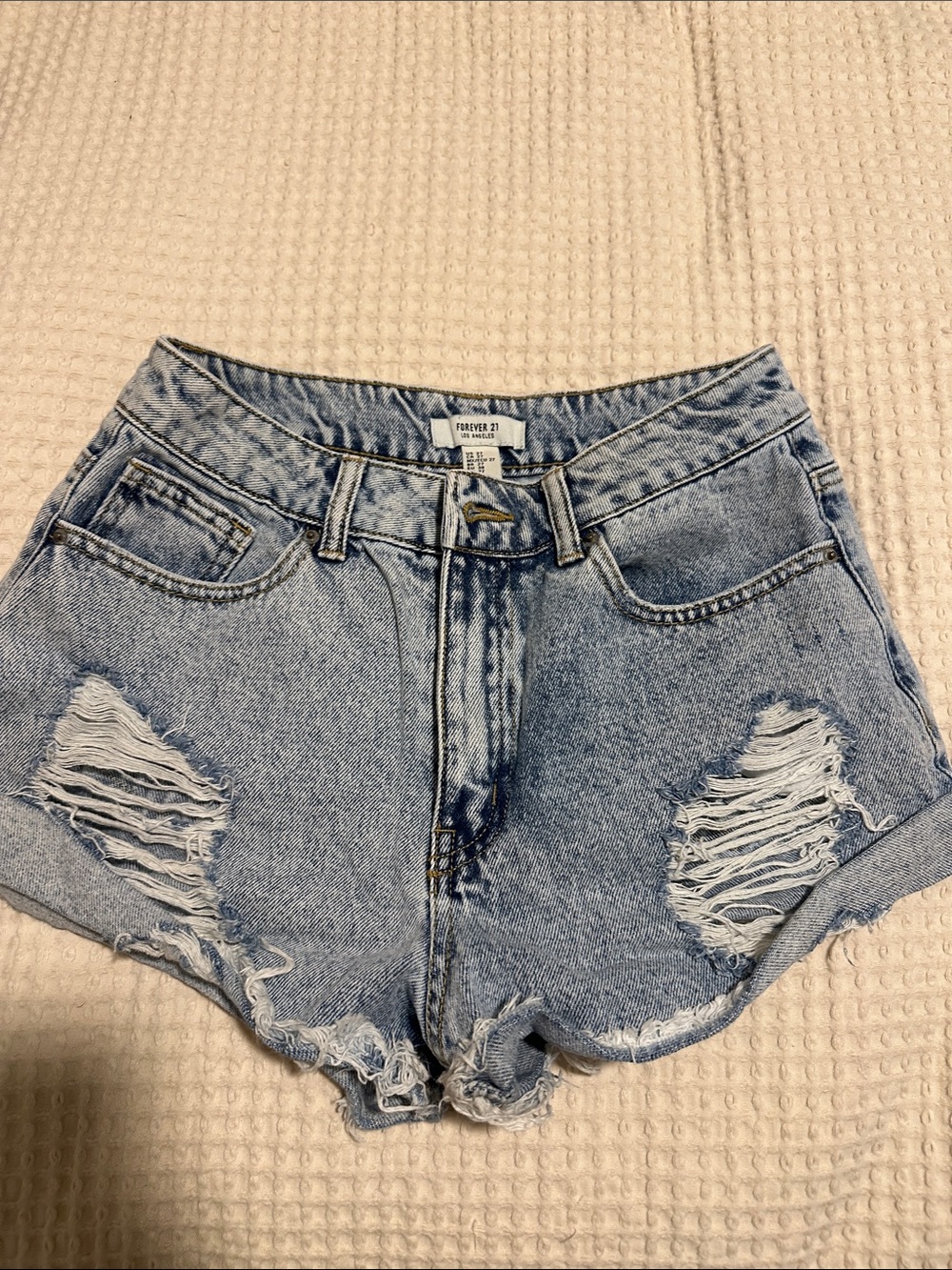 Forever 21 Light Wash Distressed Denim Cutoff Shorts